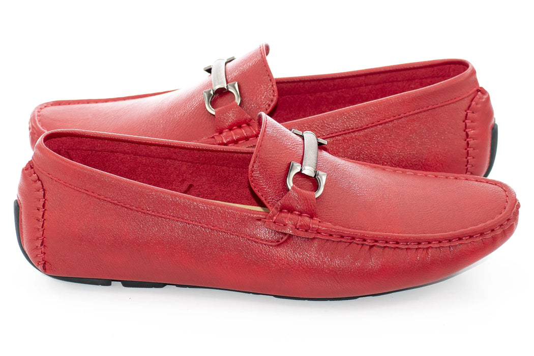 Red Leather Driver Loafer with Designer Bit