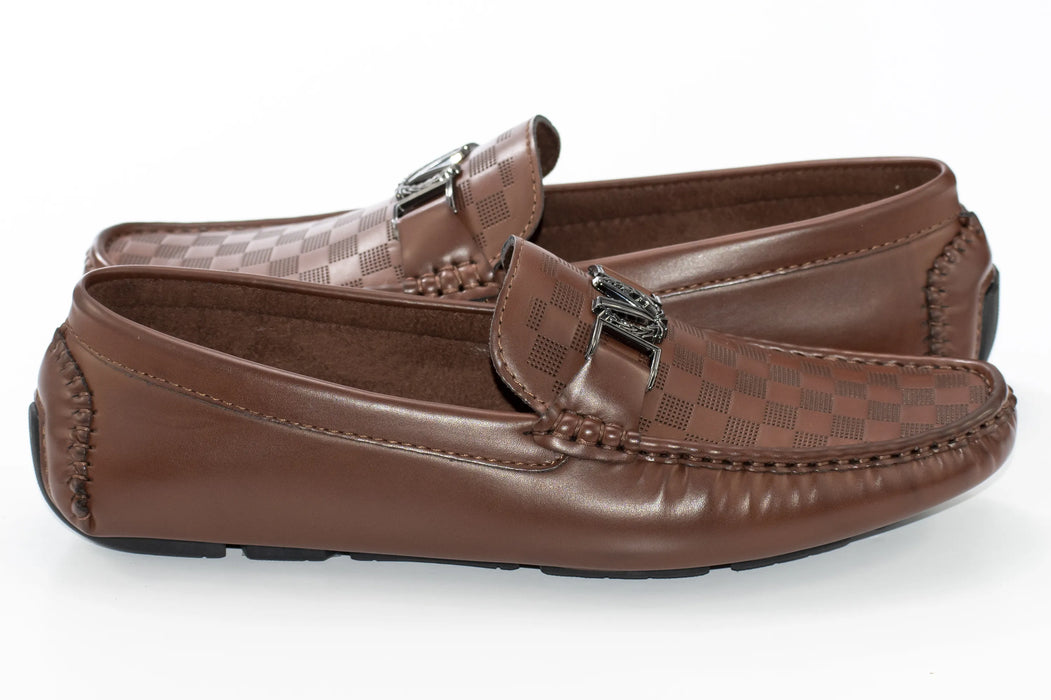 Brown Gingham Textured Driver Loafer