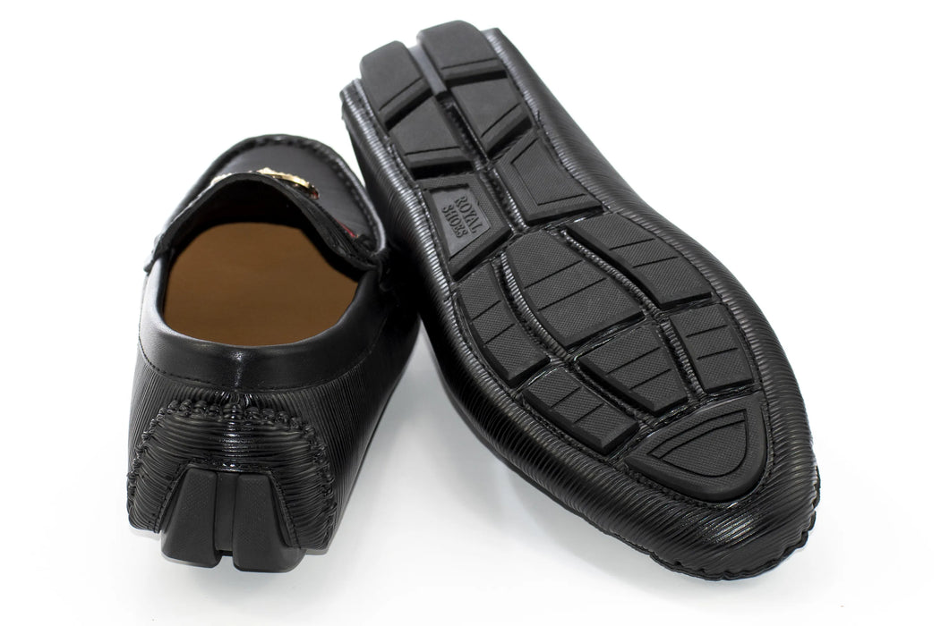 Men's Black Moccasin Loafer Dress Shoe With Gold Medallion Bit