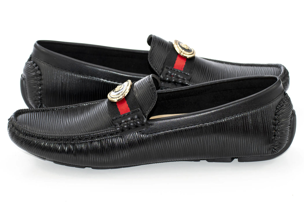 Men's Black Moccasin Loafer Dress Shoe With Gold Medallion Bit