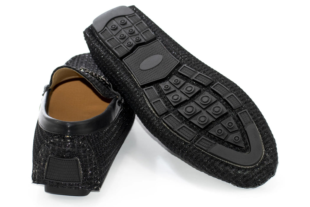 Black Textured Metallic Bit Driver Loafer