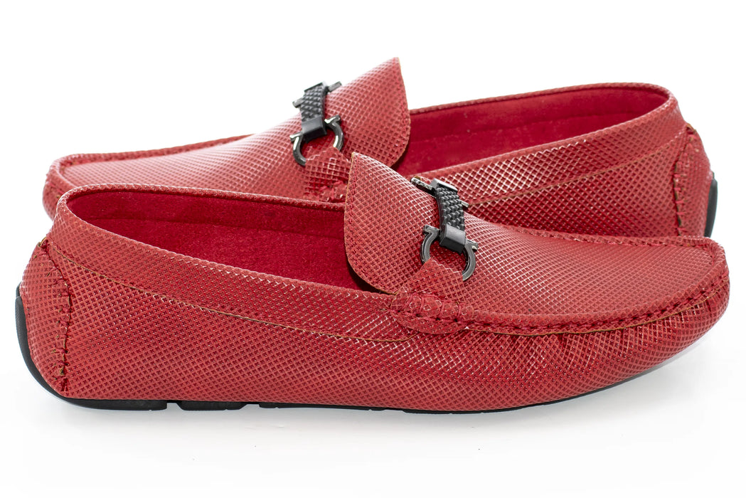 Red Perforated Driver Loafer with Designer Bit
