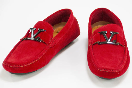 Men's Red Suede Leather Moccasin Bit-Loafer