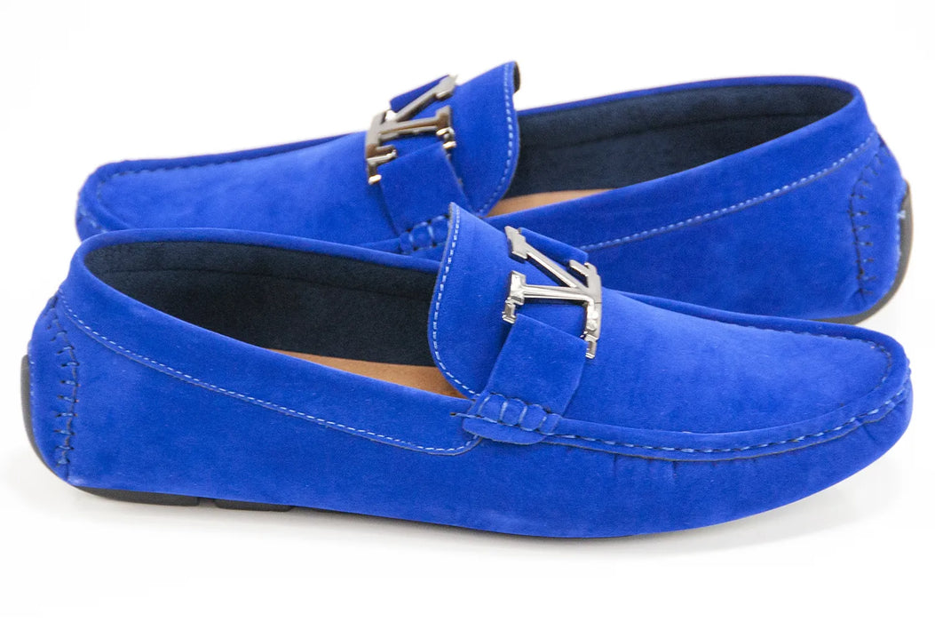Men's Blue Suede Leather Moccasin Bit-Loafer
