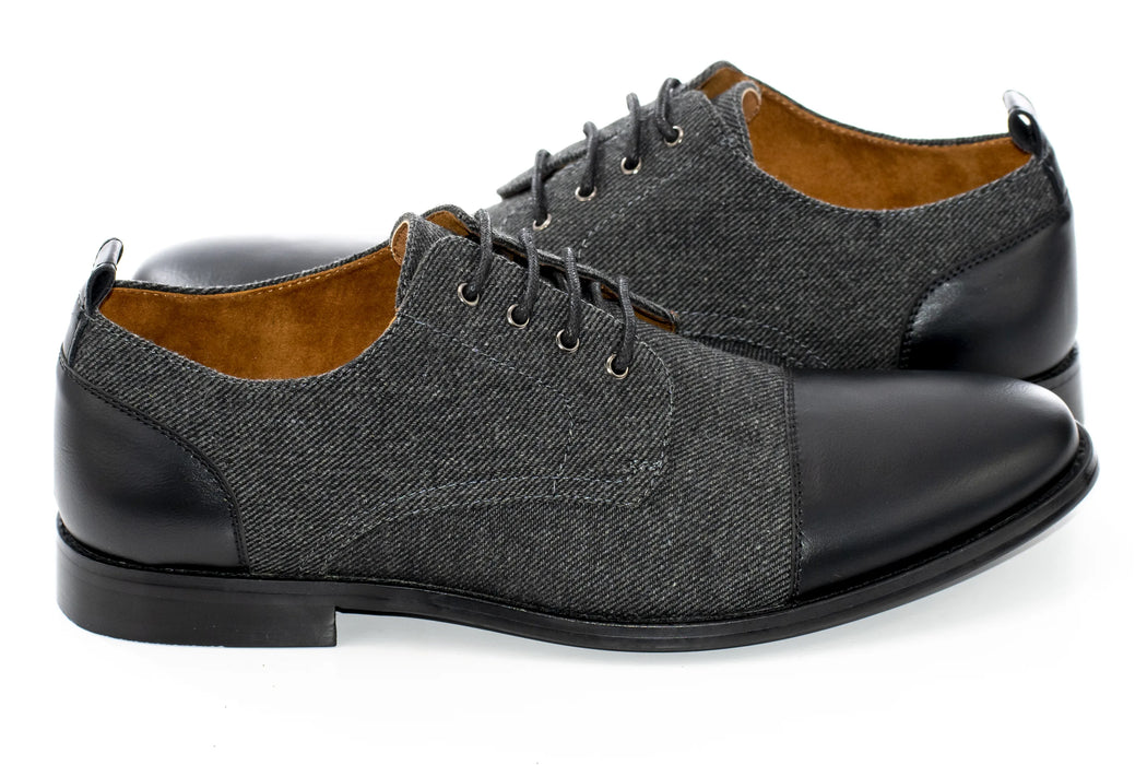Black Duo-Textured Lace-Up Derby