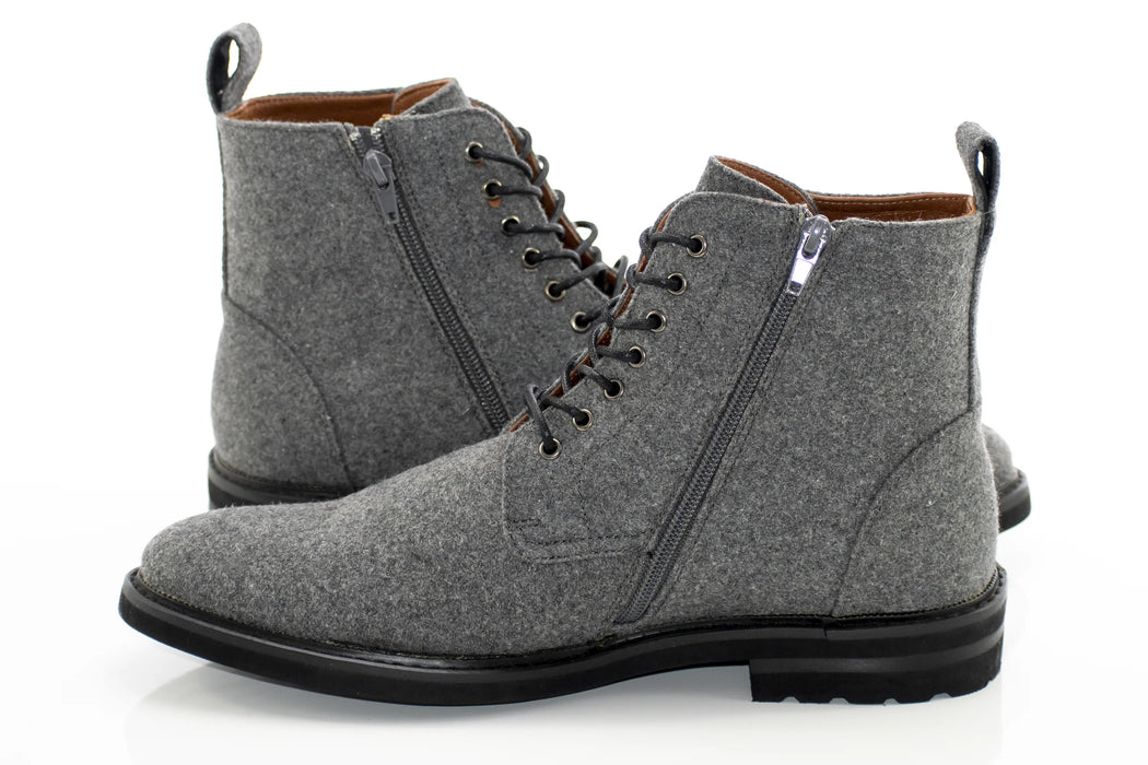Dark Gray Wool Lace-Up Zip Boot
