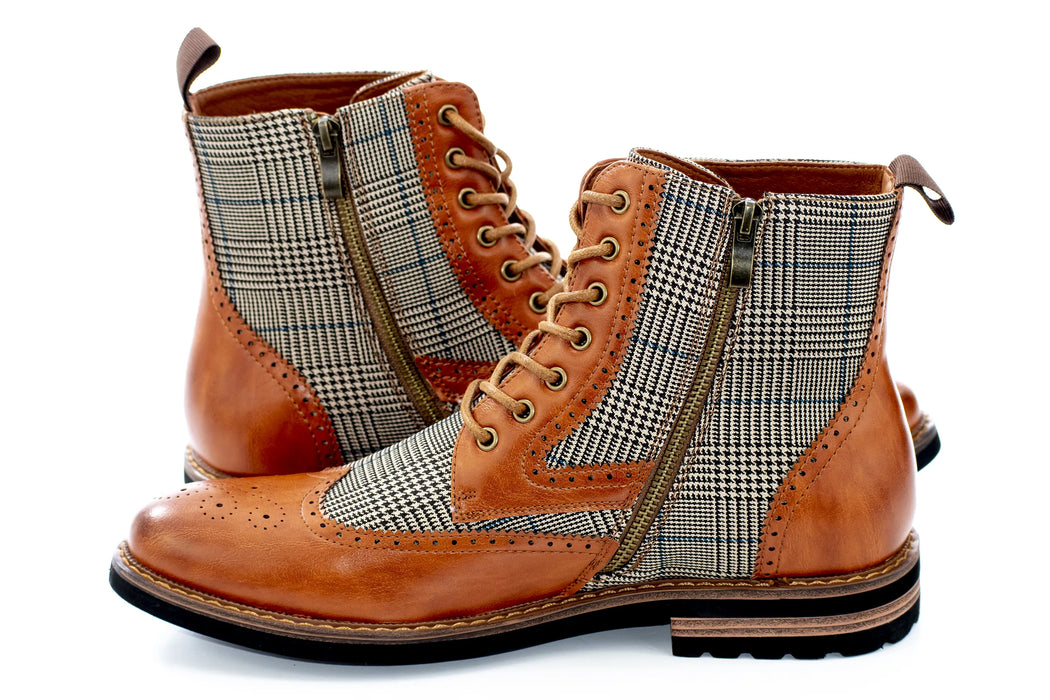 Whiskey Glen Check and Brown Wingtip Boot