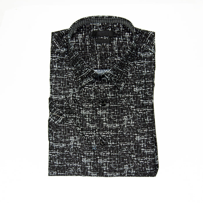 Black Short Sleeve Patterned Slim-Fit Designer Shirt