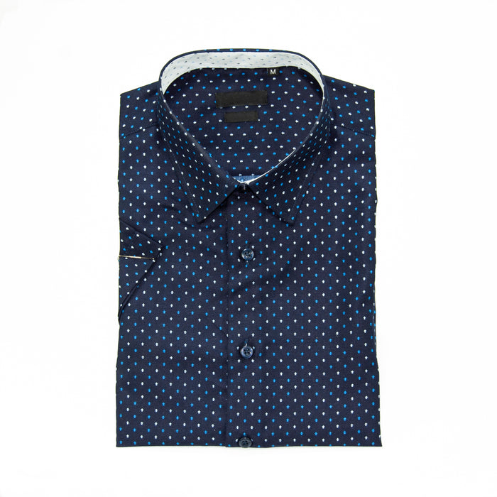 Blue Short Sleeve Slim-Fit Designer Shirt