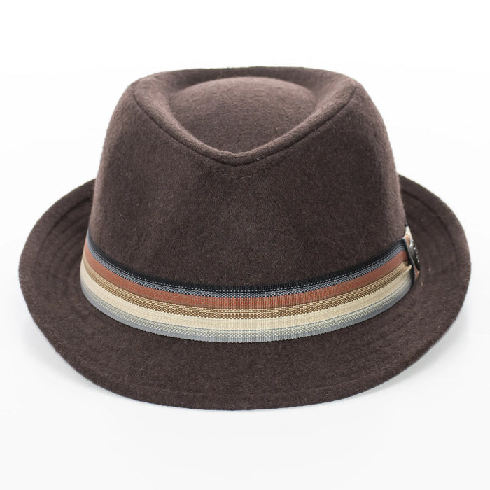 Chocolate Brown Trilby Style Fedora with Striped Ribbon Band