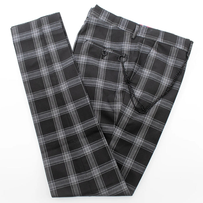 Black and Gray Plaid Slim-Fit Designer Pants