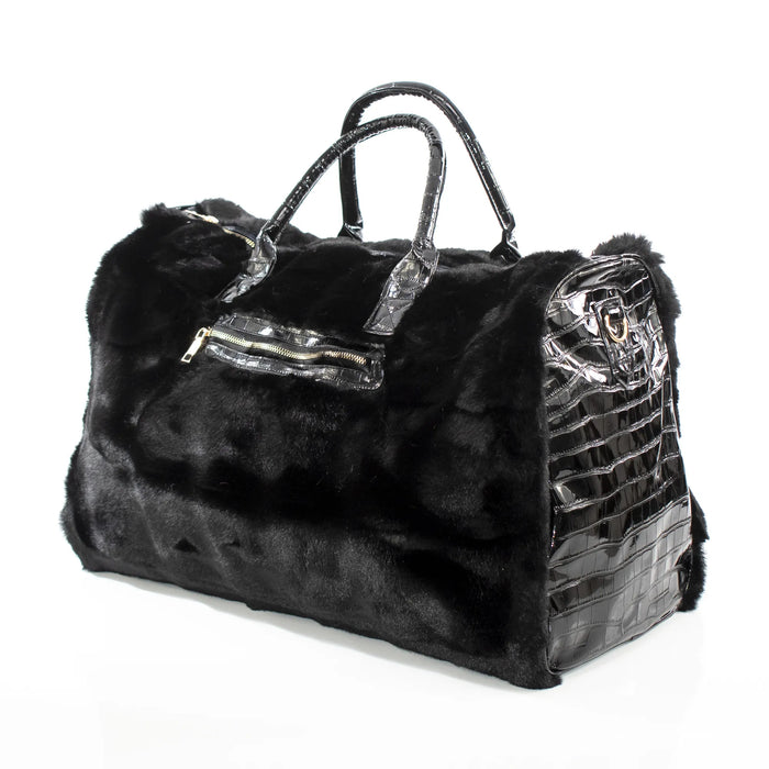 Black Leather and Fur Travel Bag