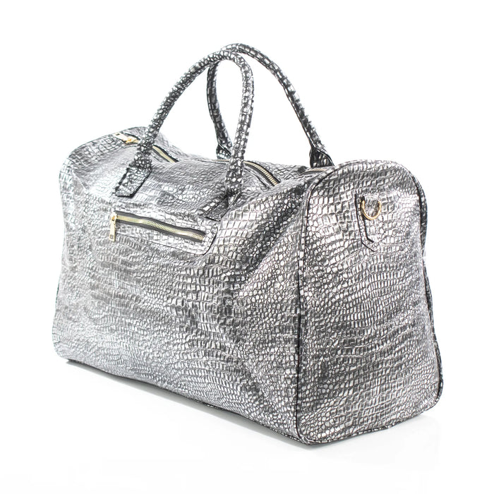 Matte Silver Leather Travel Bag