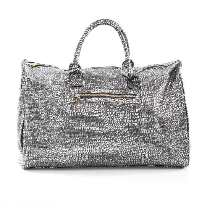 Matte Silver Leather Travel Bag