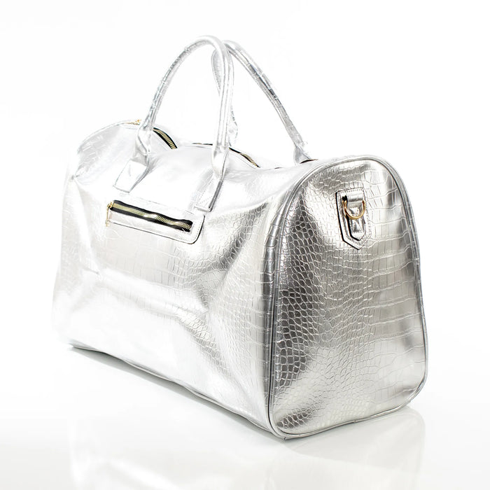 Shining Silver Leather Travel Bag