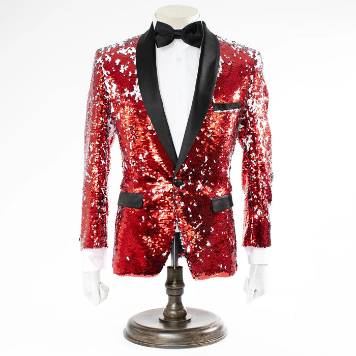 Red & White Sequined Slim-Fit Dinner Jacket