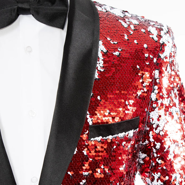 Red & White Sequined Slim-Fit Dinner Jacket
