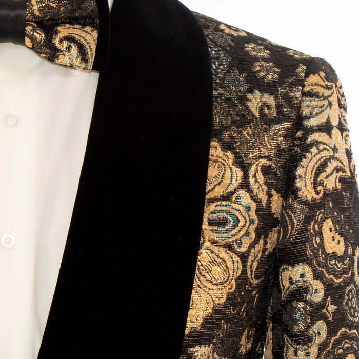 Black Detailed Floral Regular-Fit Jacket With Shawl Lapels