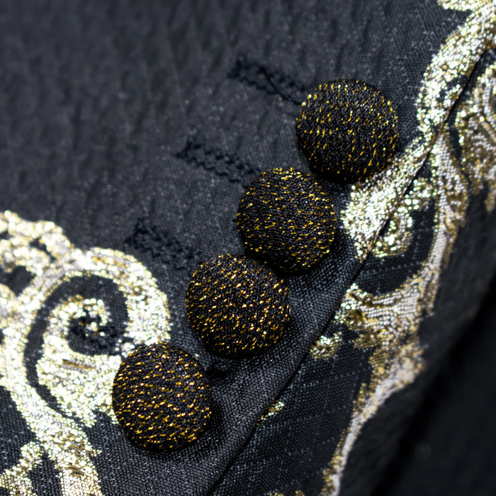 Black And Gold Damask Jacket With Textured Lapels