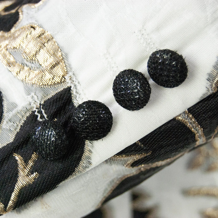 Men's Black White And Gold Floral Embroidery Dinner Jacket With Shawl Lapels