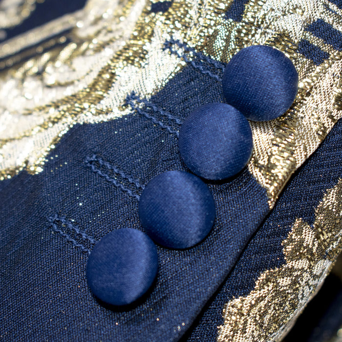 Navy and Gold Woven Jacobean Slim-Fit Dinner Jacket