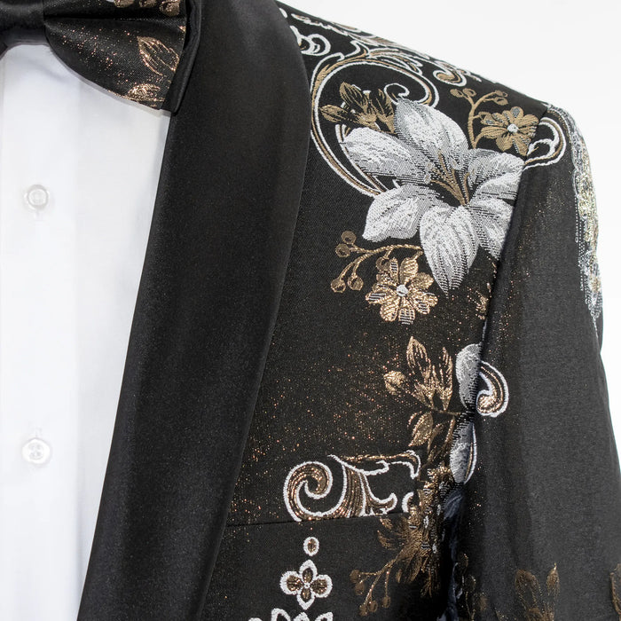 Black and Gold Woven Jacobean Slim-Fit Dinner Jacket