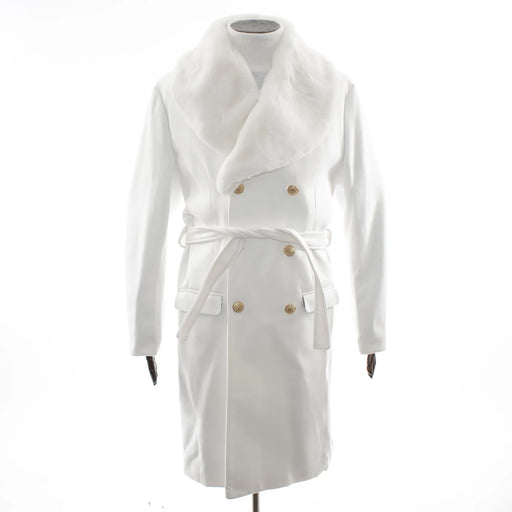Men's White Fur Overcoat With Gold Buttons