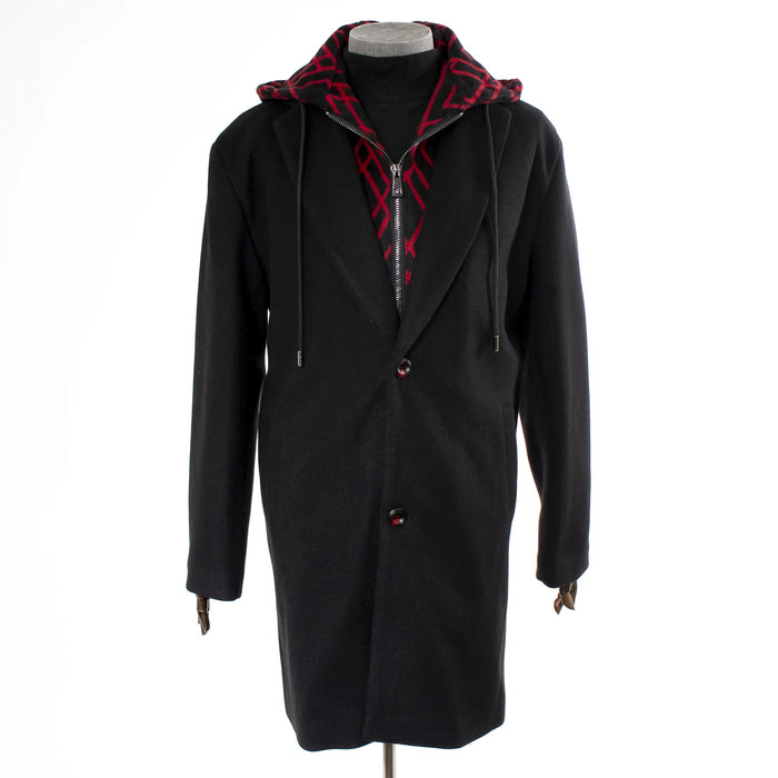Black Wool Overcoat With Removable Hood