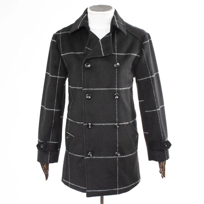 Black And White Checked Fleece Overcoat