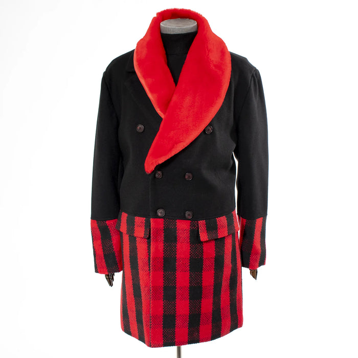 Red Double-Breasted Overcoat With Removable Collar