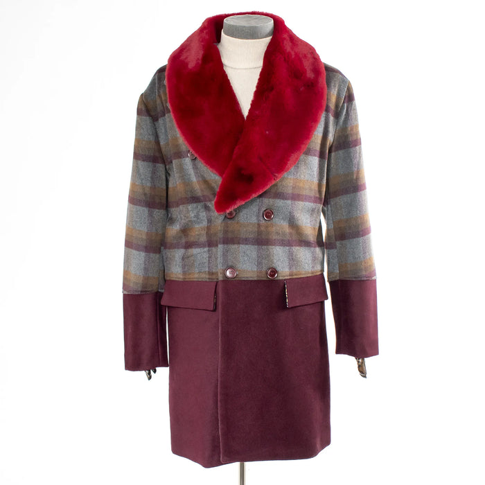 Plum Plaid Button-Down Overcoat With Removable Collar