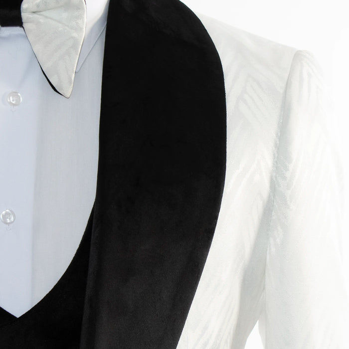 White Scratched Herringbone 3-Piece Slim-Fit Tuxedo