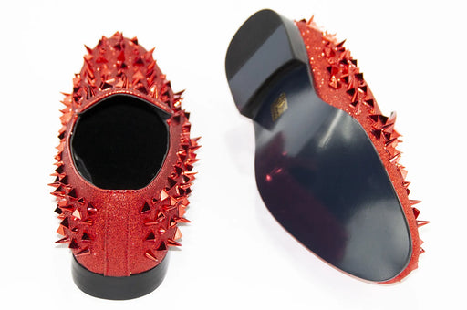 Men's Black And Red Spiked Slip-On Dress Loafer