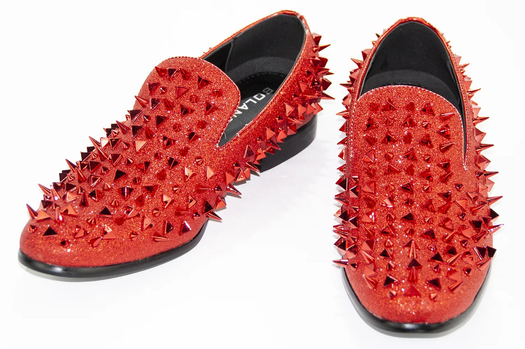 Men's Black And Red Spiked Slip-On Dress Loafer