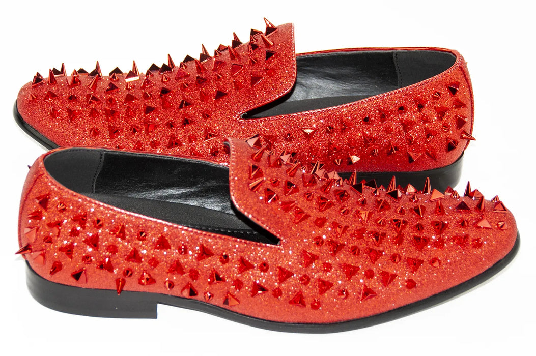 Men's Black And Red Spiked Slip-On Dress Loafer