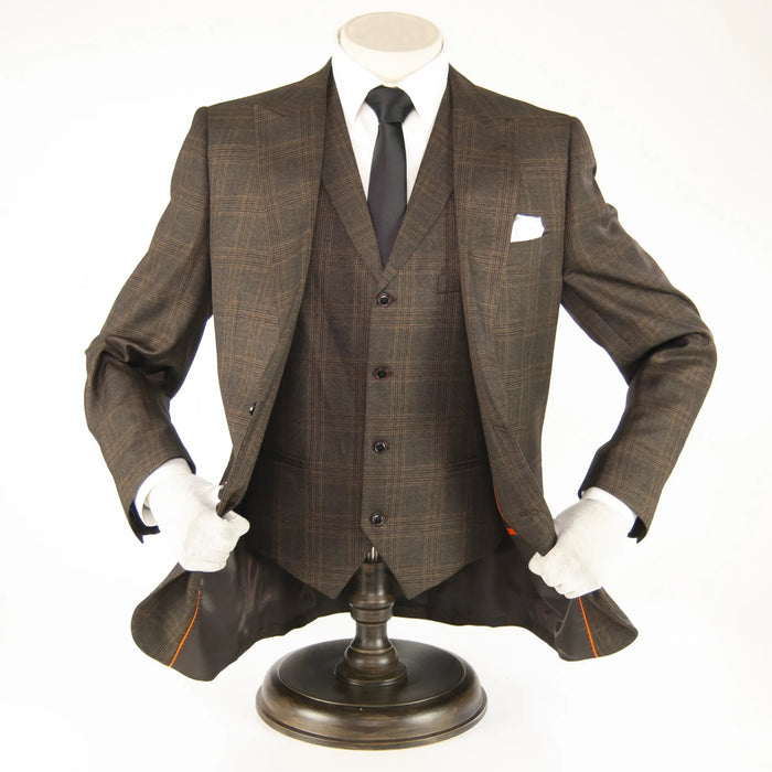Brown Plaid 3-Piece Big & Tall Suit