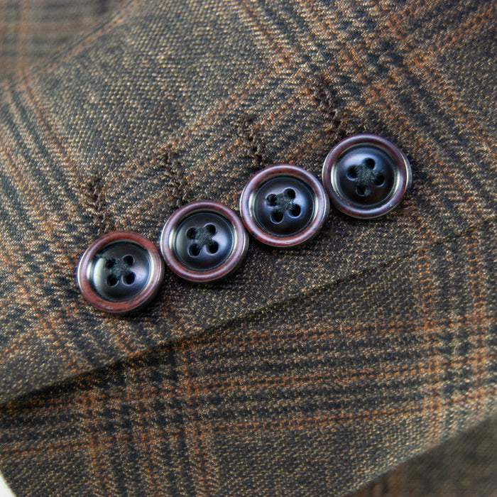 brown plaid 3-piece regular-fit suit jacket cuff