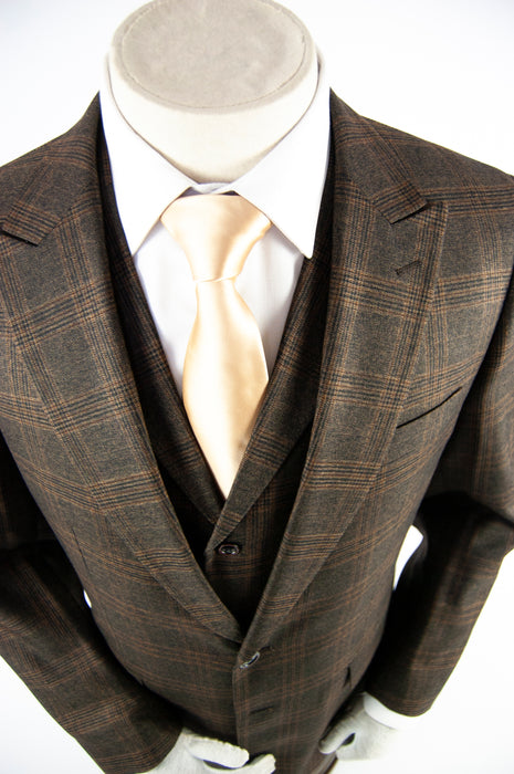 brown plaid 3-piece regular-fit suit jacket