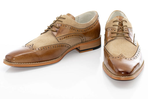 Men's Tan Brown Derby Dress Shoe With Wingtip Brogue