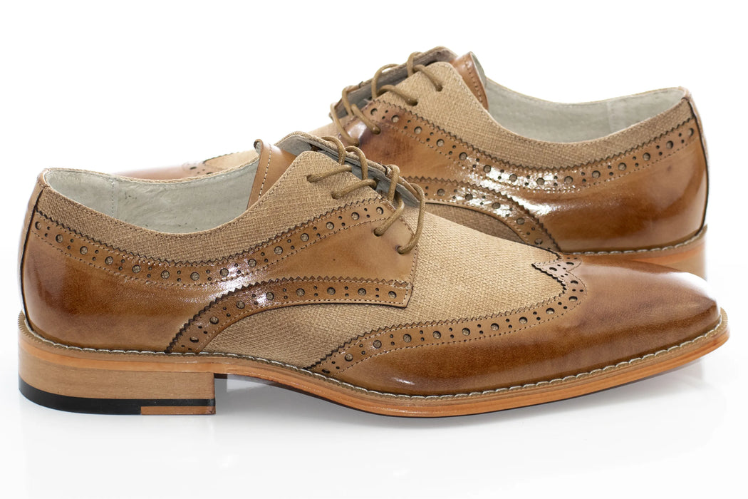 Tan Brogue Wingtip Lace-Up