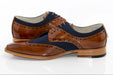 Men's Brown And Navy Blue Derby Dress Shoe With Wingtip Brogue