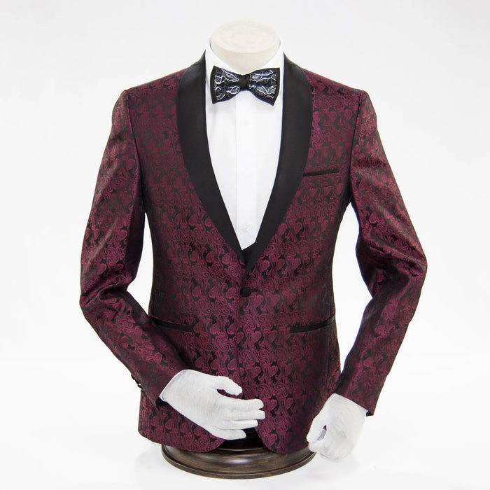 Men's Burgundy Paisley Slim-Fit Tuxedo