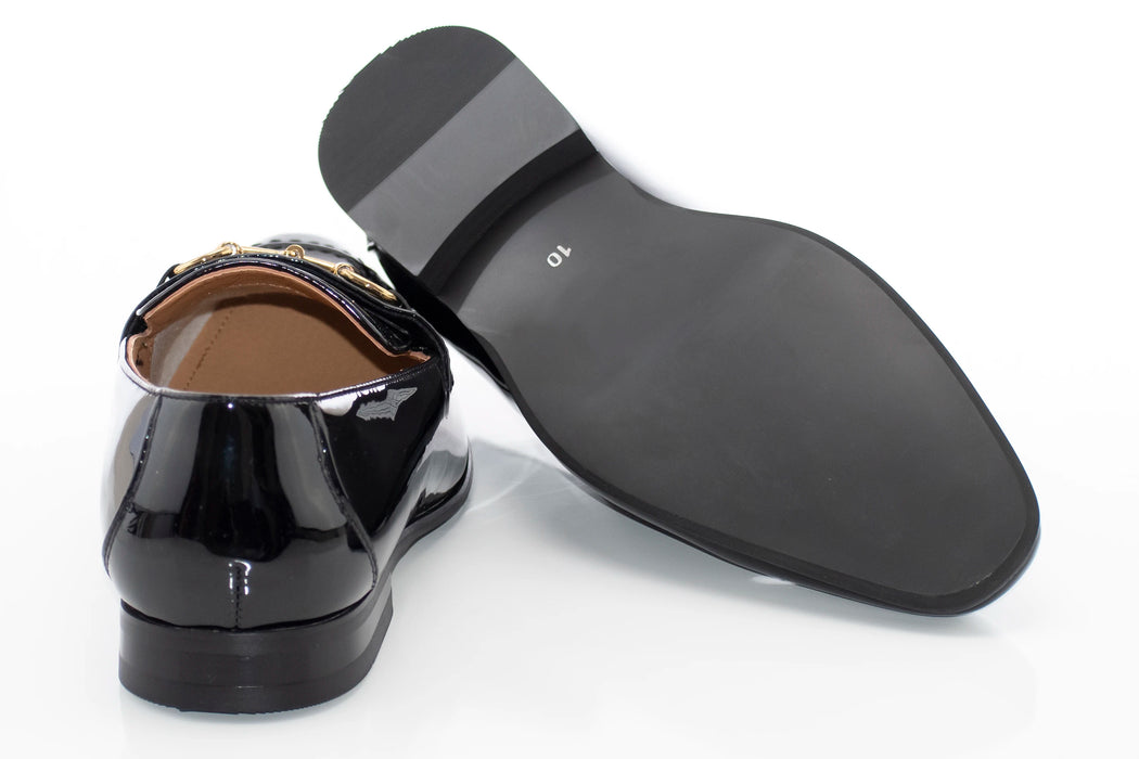 Men's Black Patent Leather Bit-Loafer Dress Shoe - Back, Sole