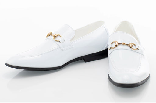 Men's White Patent Leather Bit-Loafer Dress Shoe