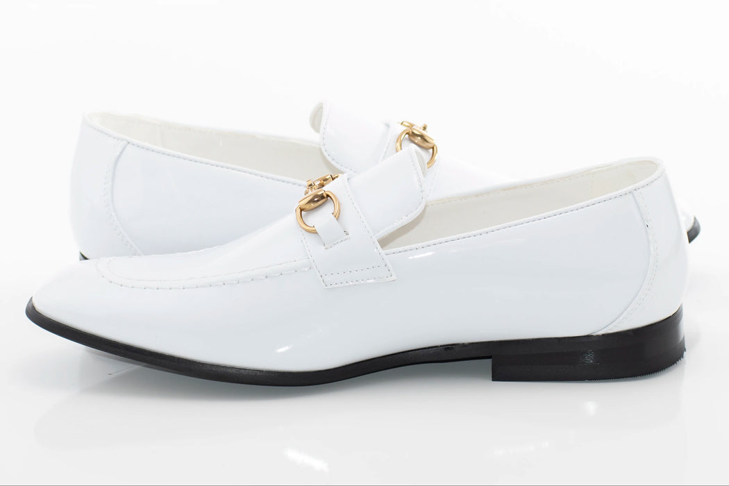 Men's White Patent Leather Bit-Loafer Dress Shoe - Quarter, Heel