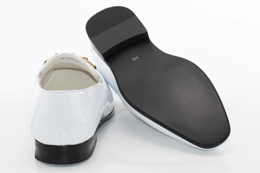 Men's White Patent Leather Bit-Loafer Dress Shoe - Back, Sole