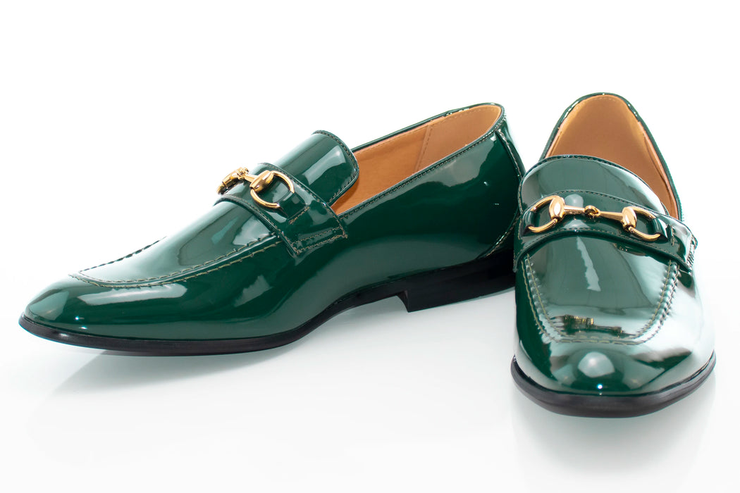 Men's Green Patent Leather Bit-Loafer Dress Shoe
