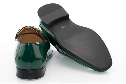 Men's Green Patent Leather Bit-Loafer Dress Shoe - Back, Sole