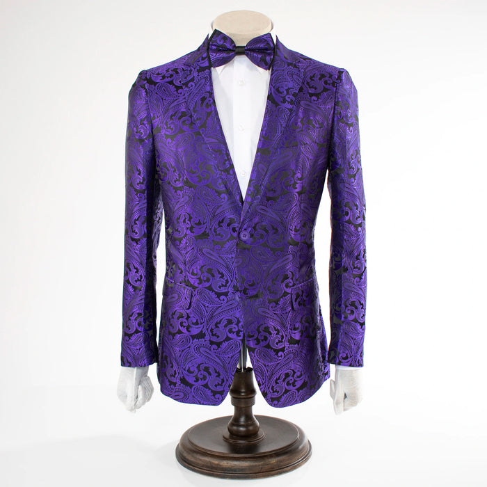 Men's Purple Paisley Modern-Fit Dinner Jacket - Front Closure