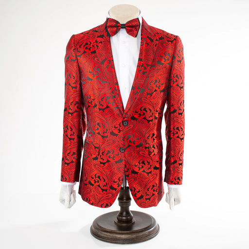 Men's Red Paisley Modern-Fit Dinner Jacket - Front Closure